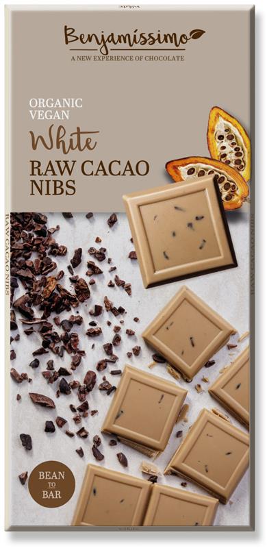 Ciocolata Alba cu Cacao Nibs Bio 70 grame Benjamissimo