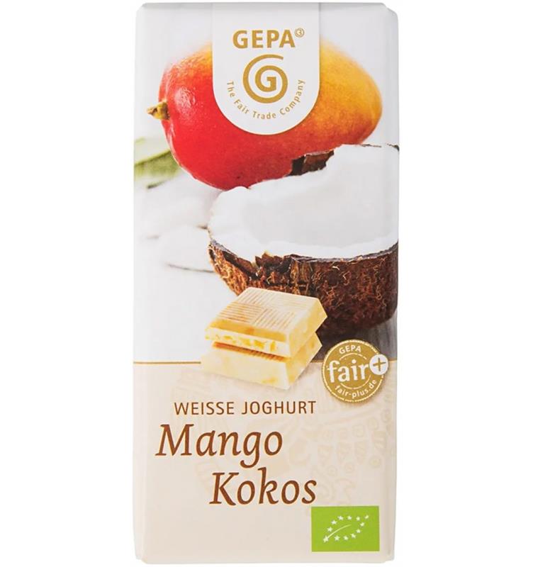 Ciocolata Alba cu Iaurt, Mango si Cocos Bio 40 grame Gepa