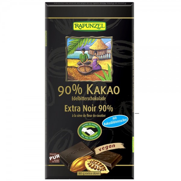 Ciocolata Amaruie 90% Cacao si Zahar de Cocos Vegana Bio 80gr Rapunzel