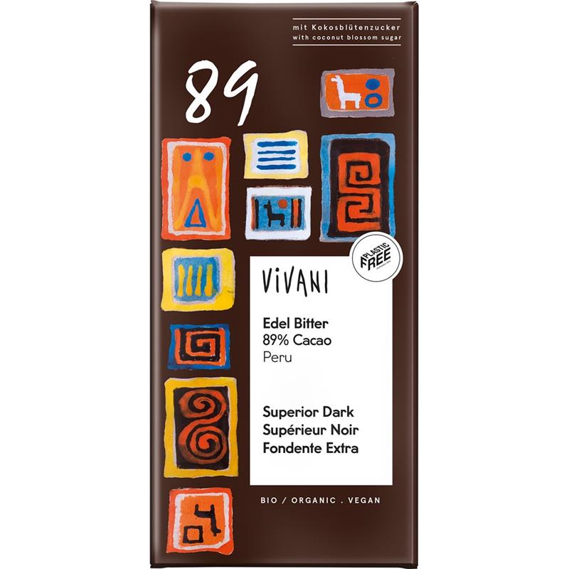 Ciocolata Amaruie cu 89% Cacao Peru Vegana Bio 80 grame Vivani