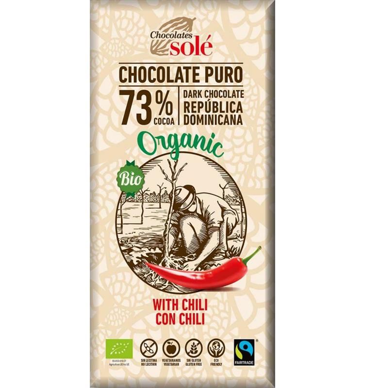 Ciocolata Bio Neagra cu Chilii cu 73% Cacao Pronat 100gr