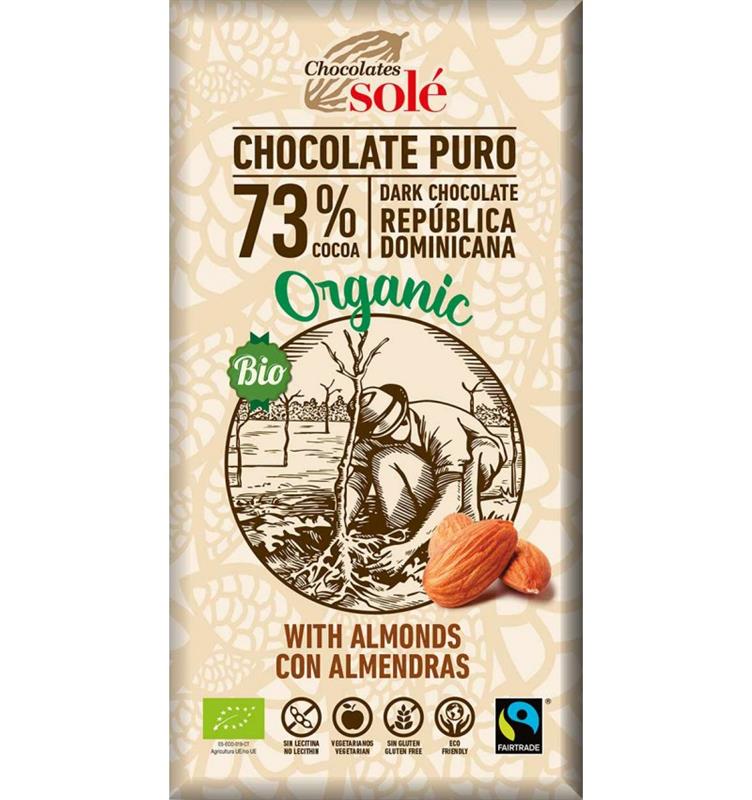 Ciocolata Bio Neagra cu Migdale si 73% Cacao Pronat 150gr