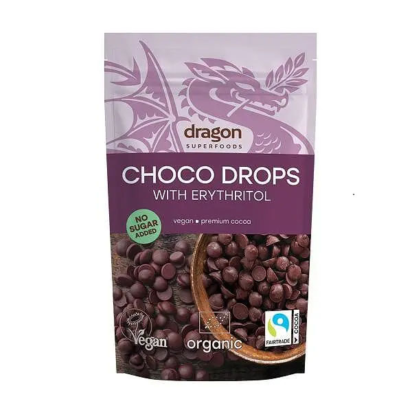 Ciocolata Choco Drops cu Erythritol Bio 200 grame Dragon Superfoods