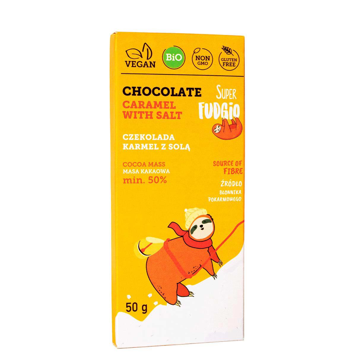 Ciocolata cu Caramel Sarat Fara Gluten Bio 50 grame Super Fudgio