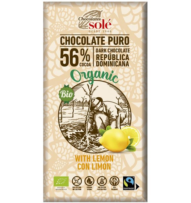 Ciocolata cu Lamaie 56% Cacao Bio 100 grame Chocolates Sole