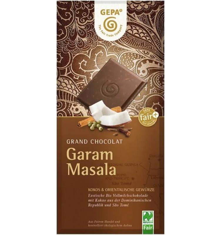 Ciocolata cu Lapte, Cocos si Condimente Orientale Garam Masala Bio 100 grame Gepa