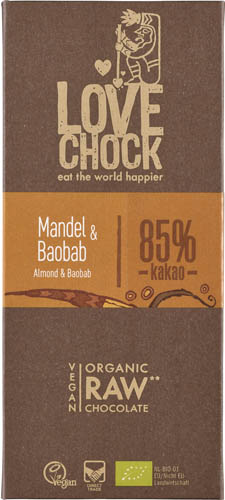 Ciocolata cu Migdale si Baobab Raw Vegana Bio 70gr LoveChock