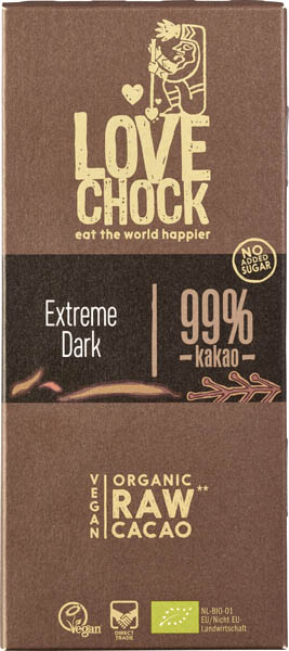 Ciocolata Extreme Dark 99% Cacao Raw Vegana Bio 70gr LoveChock