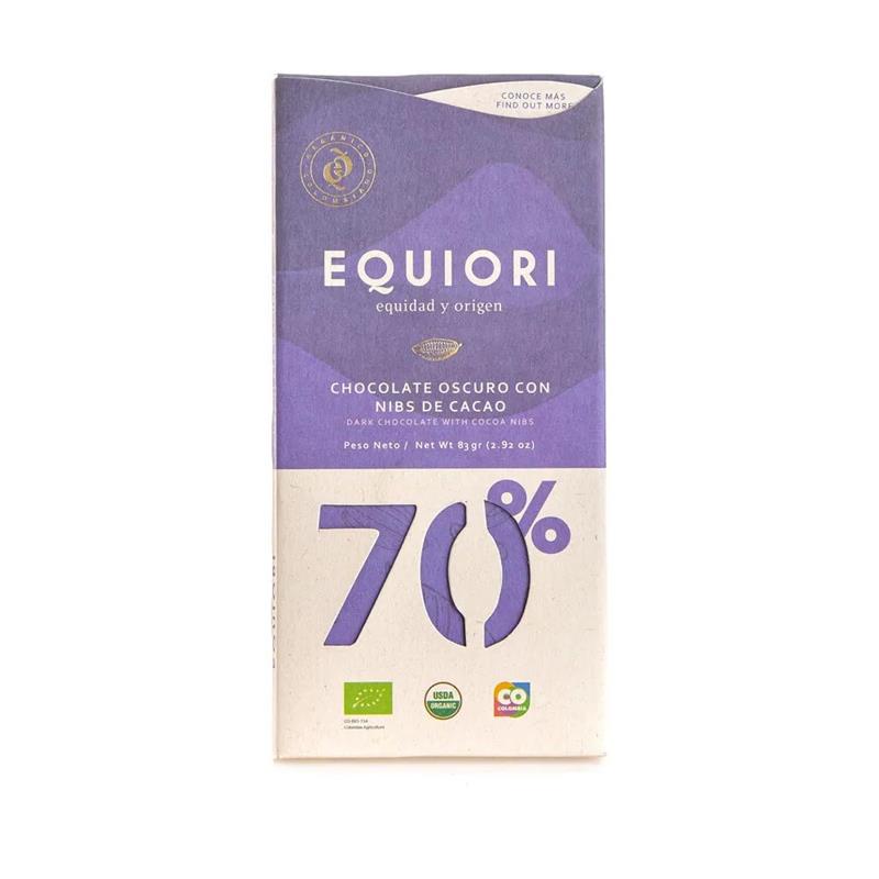 Ciocolata Neagra 70% Cacao cu Bucati de Cacao Bio 80 grame Equiori