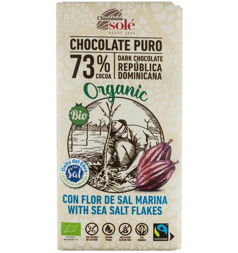 Ciocolata Neagra 73% cacao cu Fleur de Sel Bio si Fairtrade 100 grame Chocolates Sole