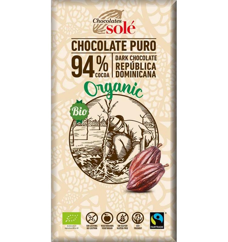 Ciocolata Neagra cu 94% Cacao Bio si Fairtrade 100gr Sole