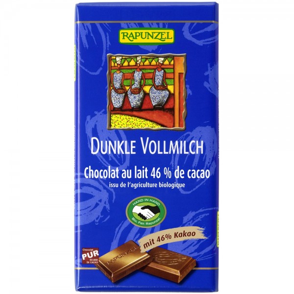 Ciocolata Neagra cu Lapte Integral 46% Cacao Bio 100gr Rapunzel