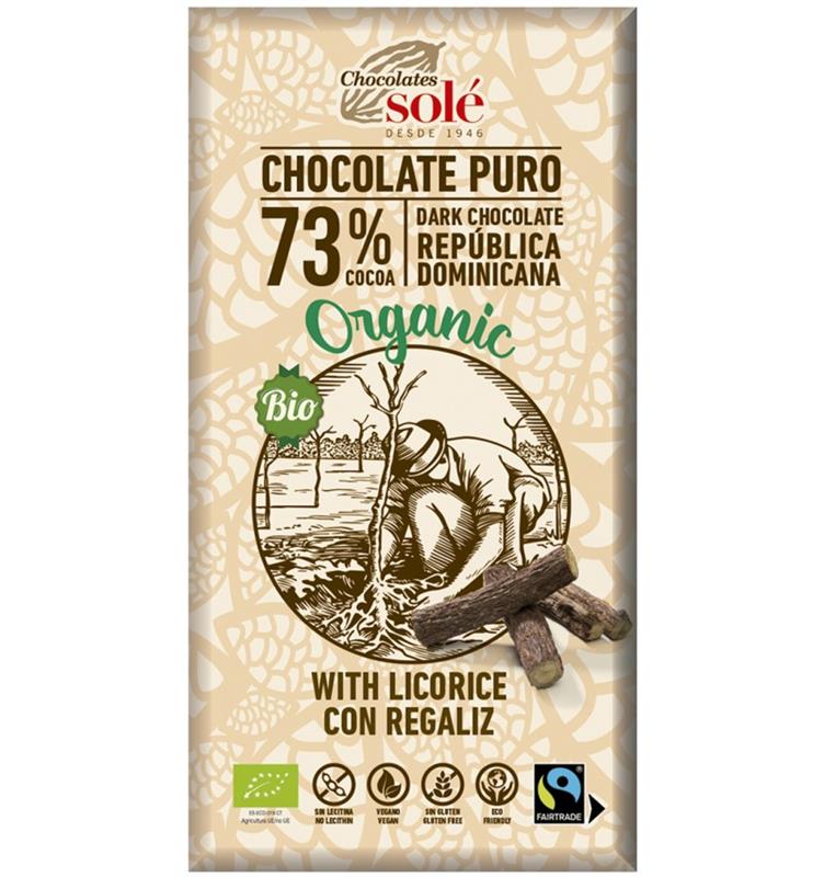 Ciocolata Neagra cu Lemn Dulce 73% Cacao Bio 100 grame Chocolates Sole
