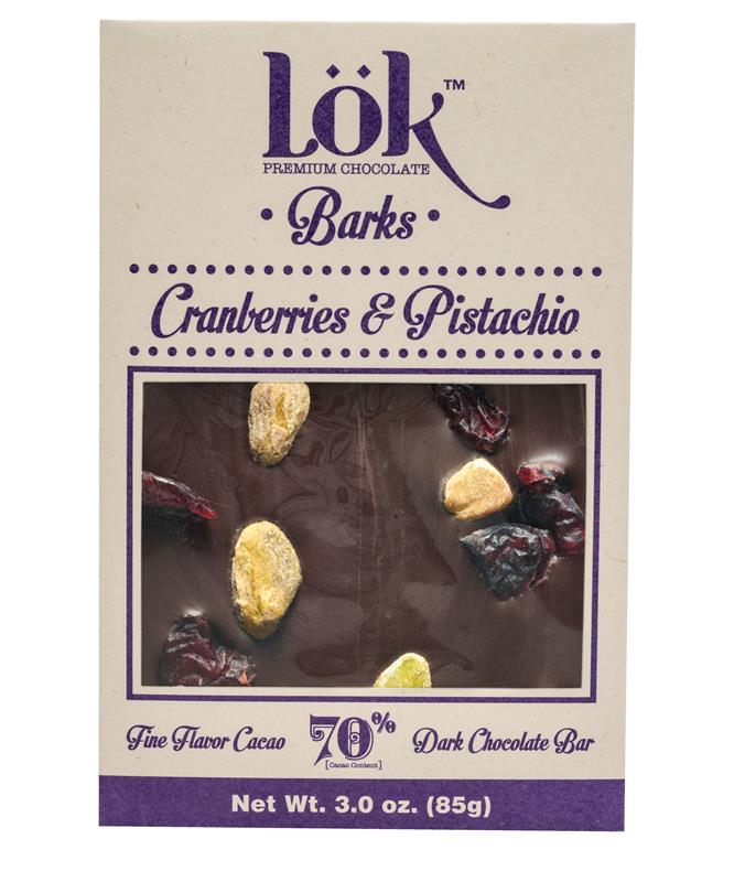 Ciocolata Premium 70% Cacao cu Merisoare si Fistic 85 grame Lok Foods