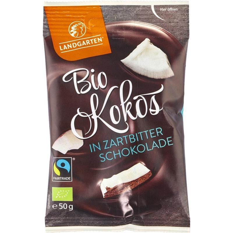 Cocos Invelit in Ciocolata Amaruie Fara Gluten Bio 50 grame Landgarten