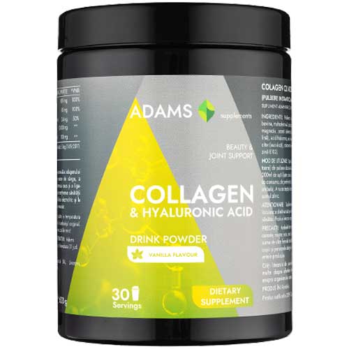 Collagen cu Acid Hialuronic Pulbere Aroma de Vanilie 600 grame Adams Vision