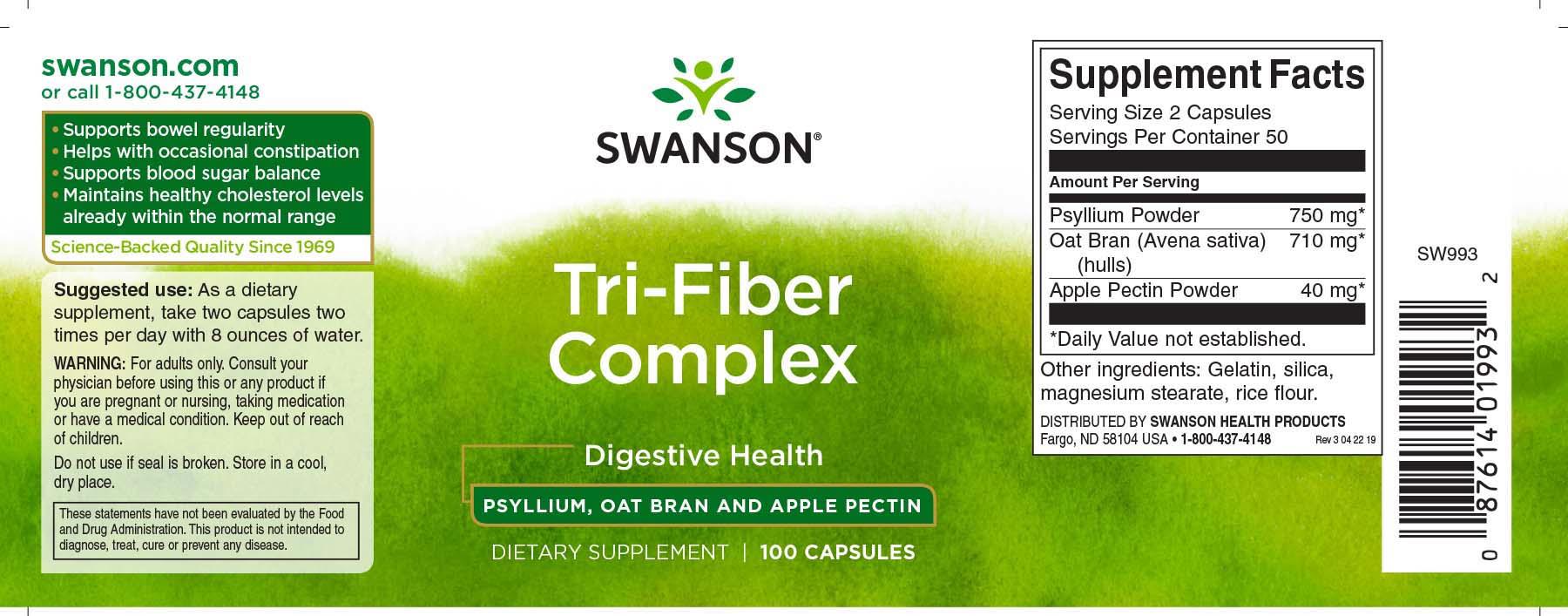 Complex cu Trei Fibre pentru Sistemul Digestiv Tri-Fiber Complex 100 capsule Swanson