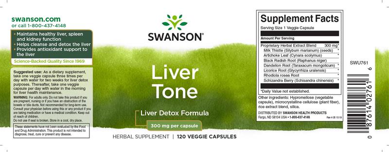 Complex Detoxifiere Liver Tone 300 miligrame 120 capsule Swanson