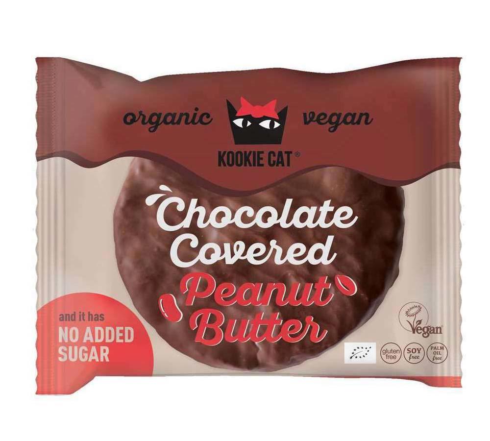 Cookie Invelita in Ciocolata cu Crema de Arahide Fara Gluten Eco 50 grame Kookie Cat