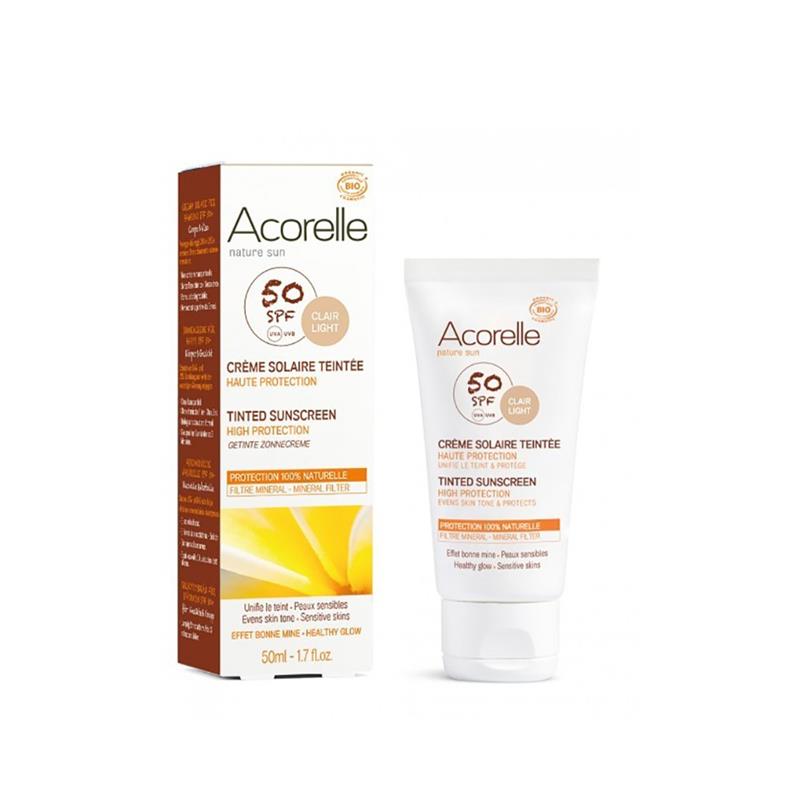 Crema Protectie Solara Bio SPF 50 Colorata Nuanta Deschisa Acorelle 50ml