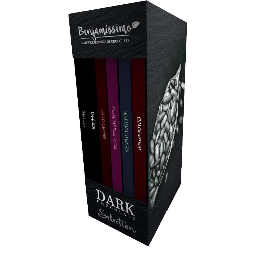 Cutie Cadou Dark Selection 6 x Ciocolata Negra Eco 6 x 70 grame Benjamissimo