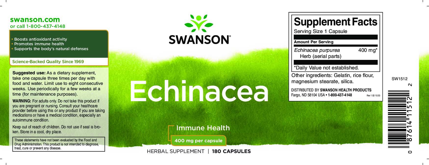 Echinacea 400 miligrame 180 capsule Echinacea 400 miligrame 180 capsule SwansonSwanson