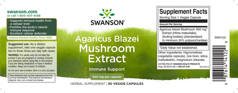 Extract Agaricus Blazei Mushroom 500 miligrame 90 capsule Swanson