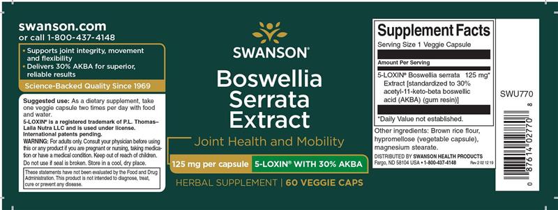 Extract Boswellia Serrata 125 miligrame 60 capsule Swanson