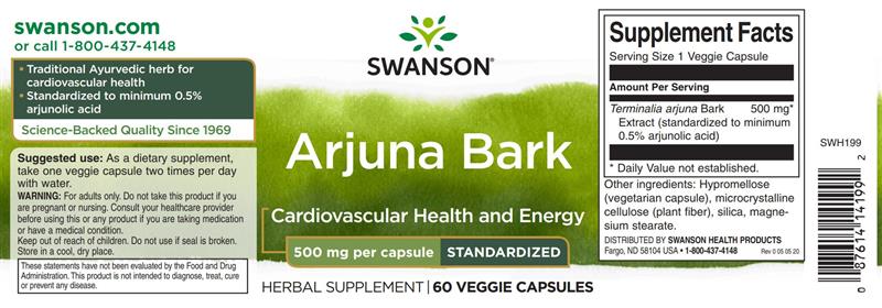 Extract Standardizat Arjuna Bark 500 miligrame 60 capsule Swanson