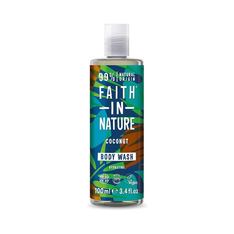 Gel de Dus Natural Hidratant cu Cocos Travel Size 100 mililitri Faith In Nature