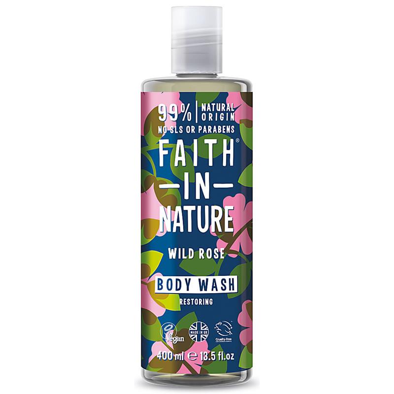 Gel de Dus Natural Hidratant cu Trandafir Salbatic 400 mililitri Faith In Nature