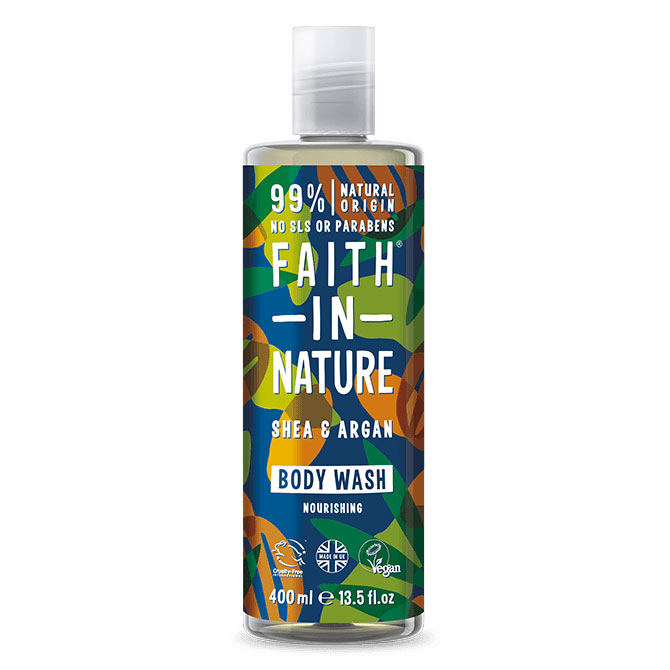 Gel de Dus Natural Hranitor cu Unt de Shea si Ulei de Argan 400 mililitri Faith In Nature