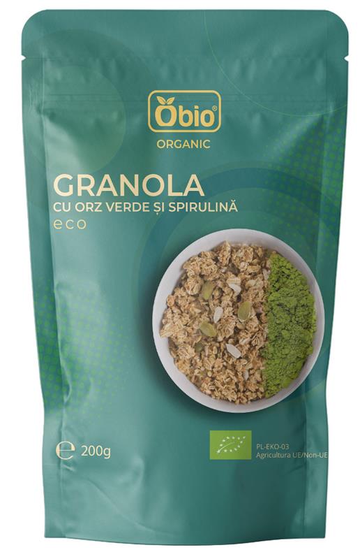 Granola cu Orz Verde si Spirulina Bio 200 grame Obio