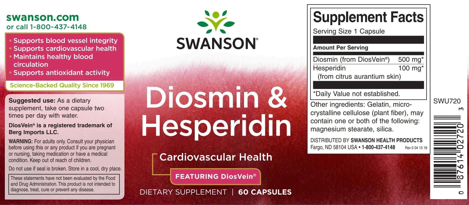 Hesperidina si Diosmina 100 miligrame / 500 miligrame 60 capsule Swanson