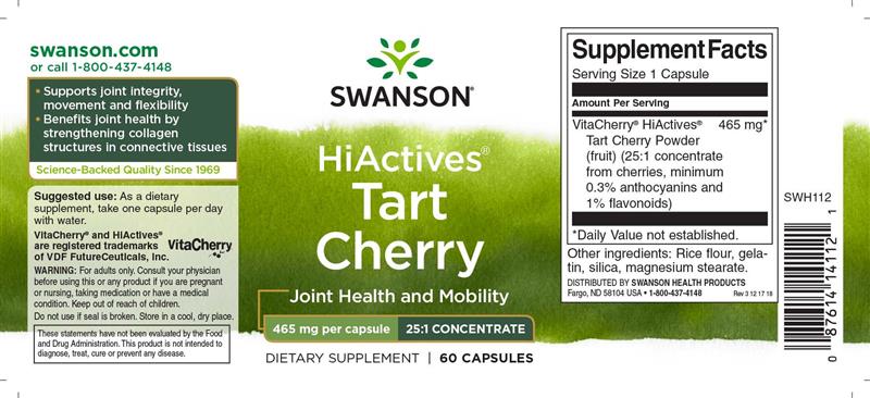 HiActives Tart Cherry 465 miligrame 60 capsule Swanson