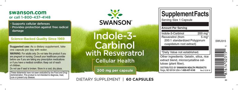 Indole 3 Carbinol with Resveratrol 200 miligrame 60 capsule Swanson