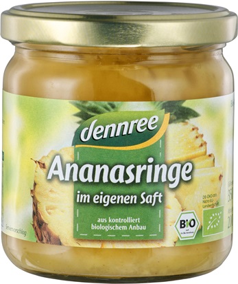 Inele de Ananas in Suc Propriu Bio 350gr Dennree