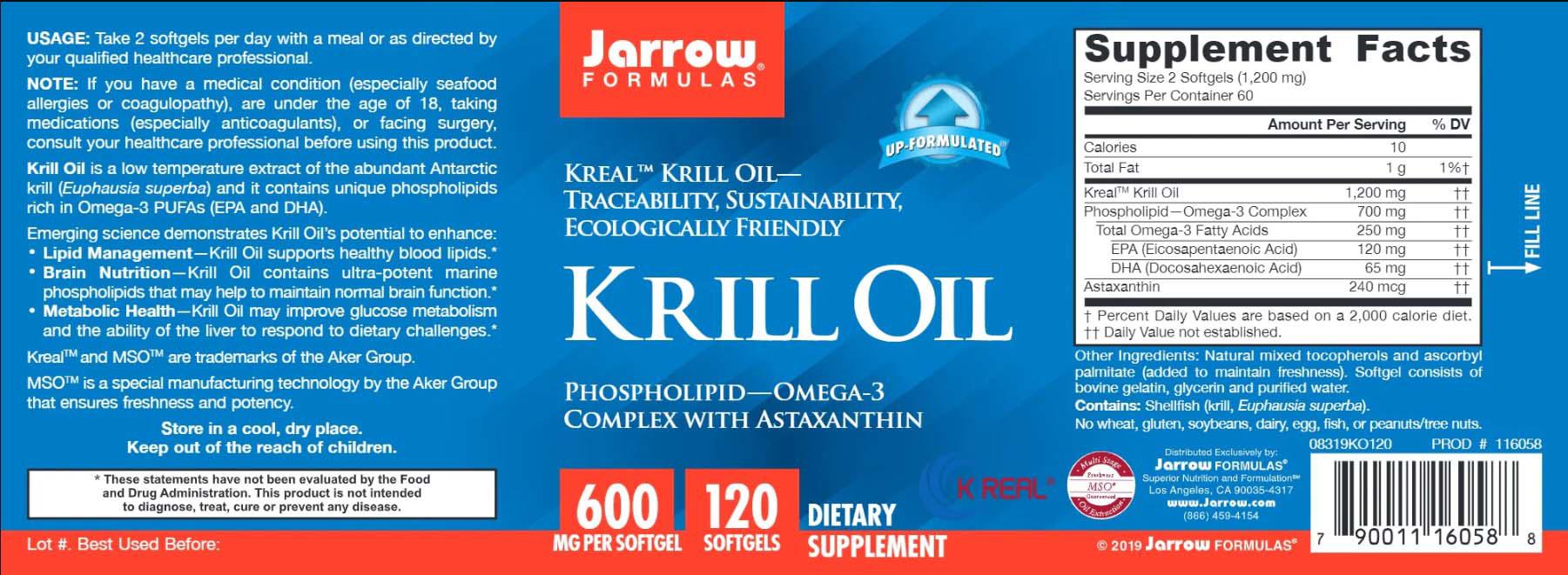 Krill Oil 600 miligrame 120 capsule softgels Jarrow Formulas