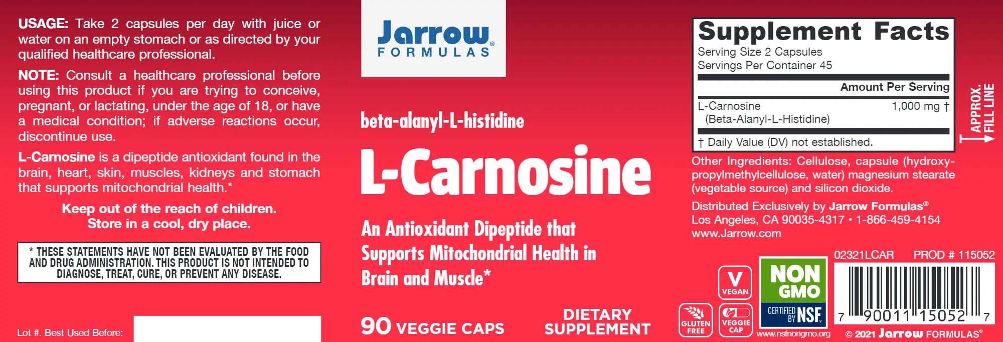 L-Carnosine Beta-Alanyl-L-Histidine Carnozina 90 capsule Jarrow Formulas