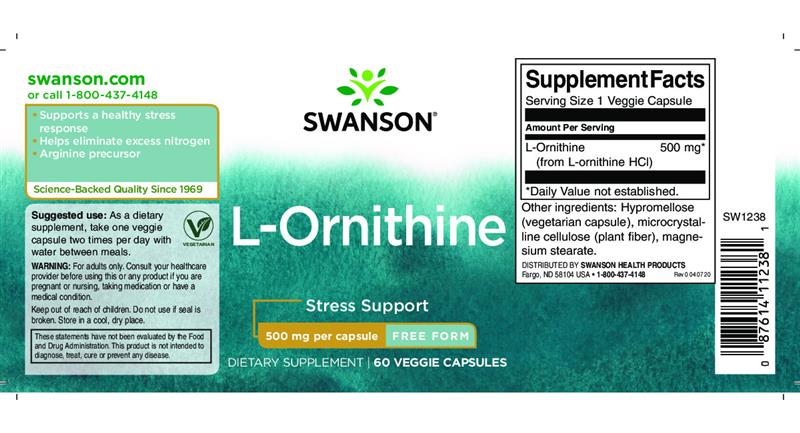 L-Ornitina HCL 500 miligrame 60 capsule Swanson