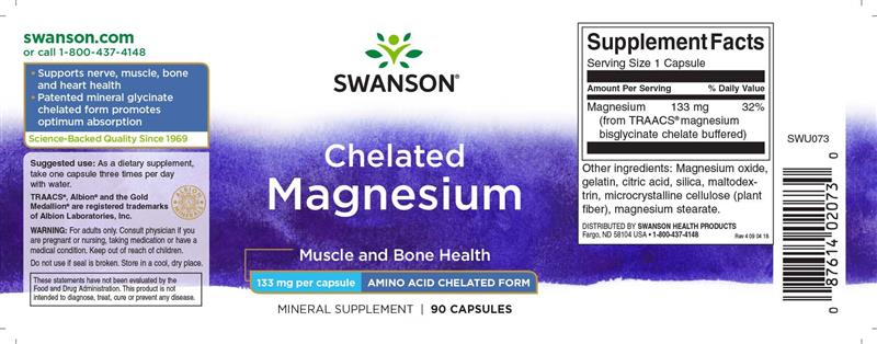 Magnesium Chelated Albion 133 miligrame 90 capsule Swanson