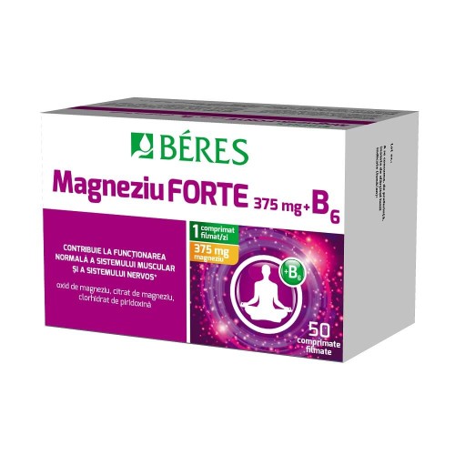 Magneziu Forte 375 miligrame + B6 50 comprimate filmate Beres