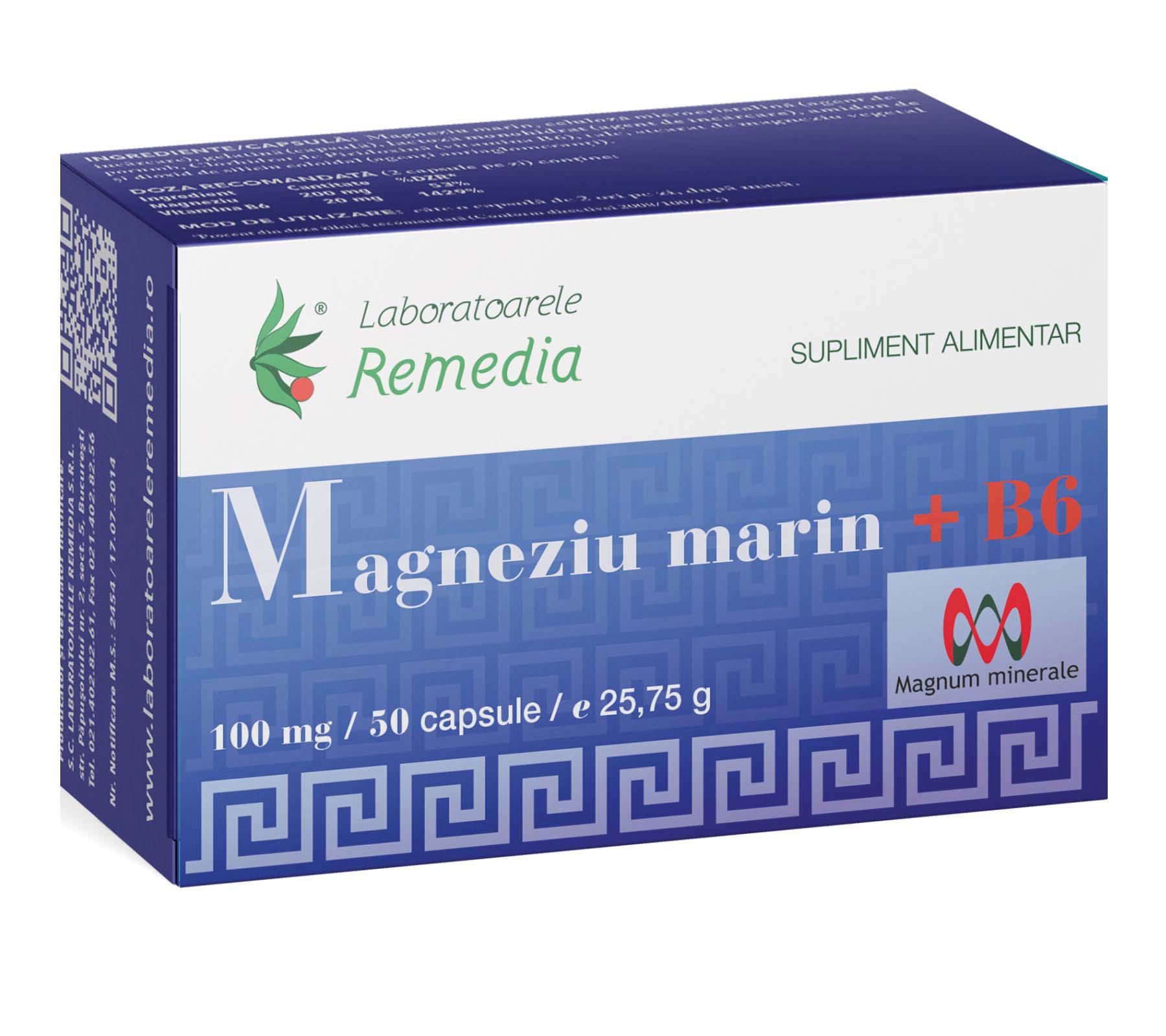 Magneziu Marin + B6 100 miligrame 50 capsule Remedia