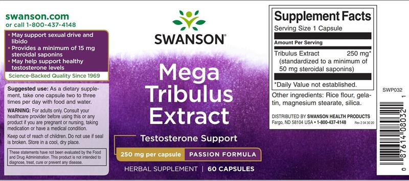 Mega Tribulus Extract 250 miligrame 60 capsule Swanson