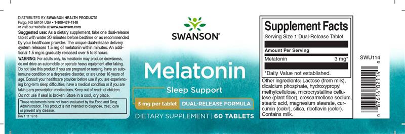 Melatonina Dual-Release 3 miligrame 60 capsule Swanson