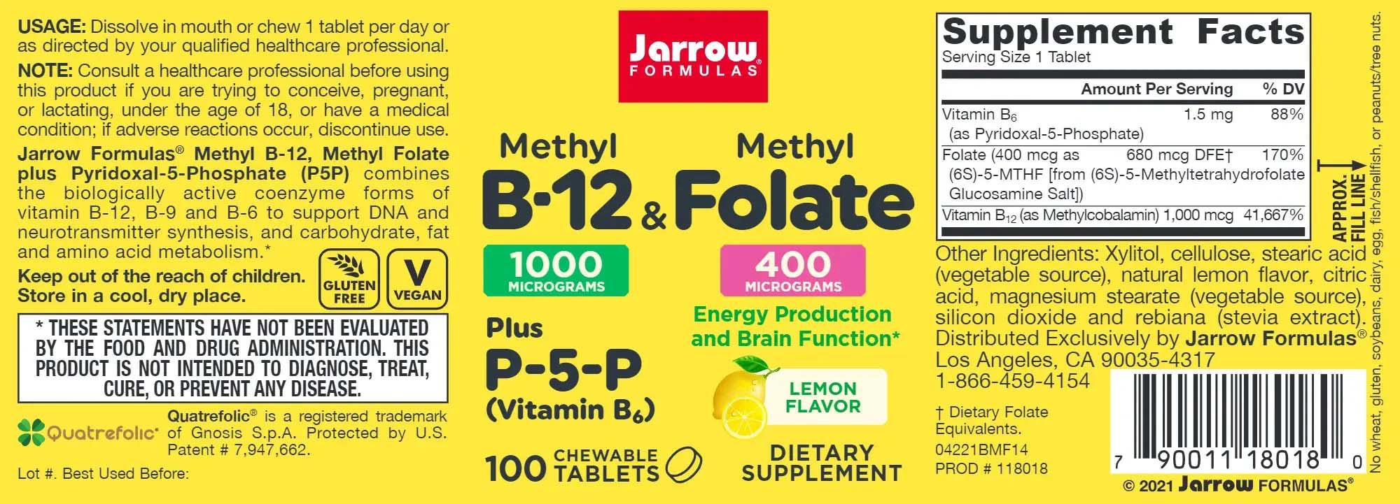 Methyl B-12 1000 micrograme & Methyl Folate 100 drajeuri Jarrow Formulas