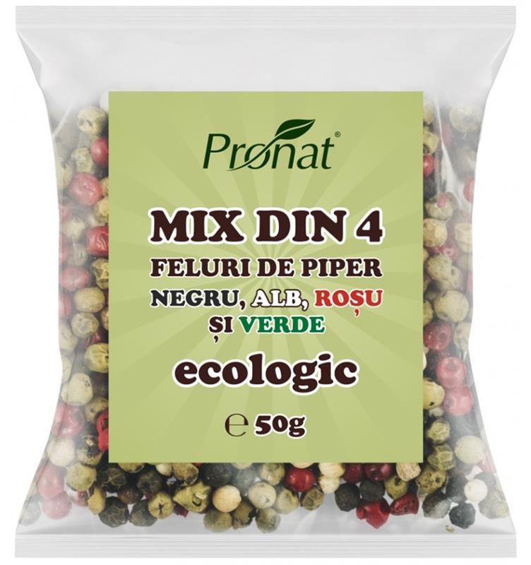 Mix din 4 Feluri de Piper Bio Negru, Alb, Rosu si Verde 50 grame Pronat