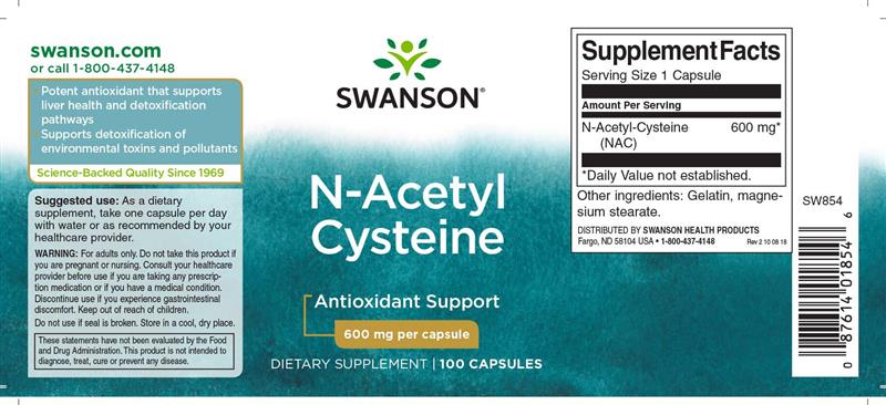 N-Acetyl Cysteine (NAC) 600 miligrame 100 capsule Swanson