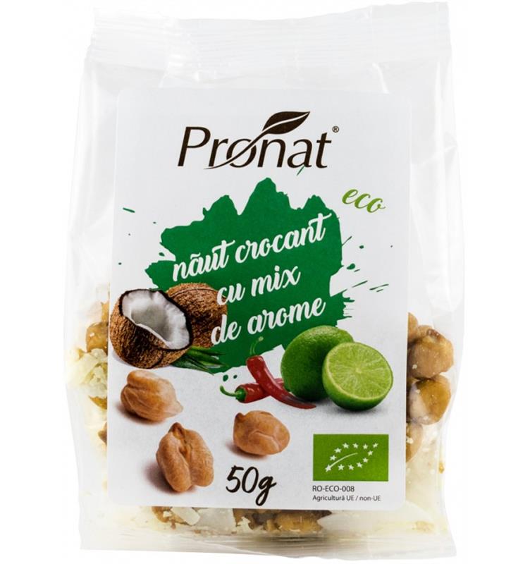 Naut Crocant cu Mix de Arome Chili, Lime, Cocos Bio 50 grame Pronat