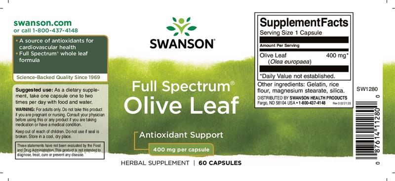 Olive Leaf (Frunza de Maslin) 400 miligrame 60 capsule Swanson
